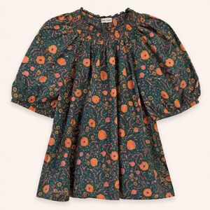 Roller Rabbit Smocked Floral Puff-Sleeve Top - Green & Orange